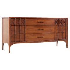 Vintage Kent Coffey Perspecta Mid Century Walnut and Rosewood 9 Drawer Lowboy Dresser
