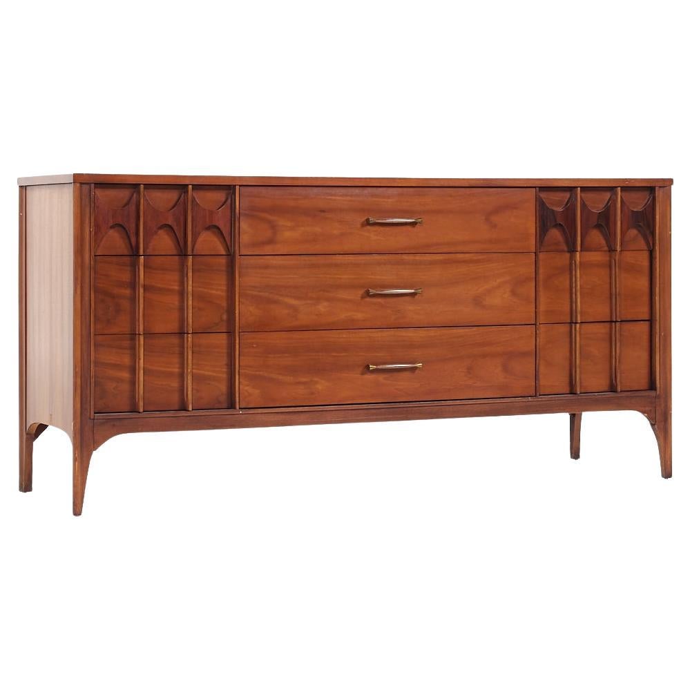 Kent Coffey Perspecta Mid Century Walnut and Rosewood 9 Drawer Lowboy Dresser For Sale