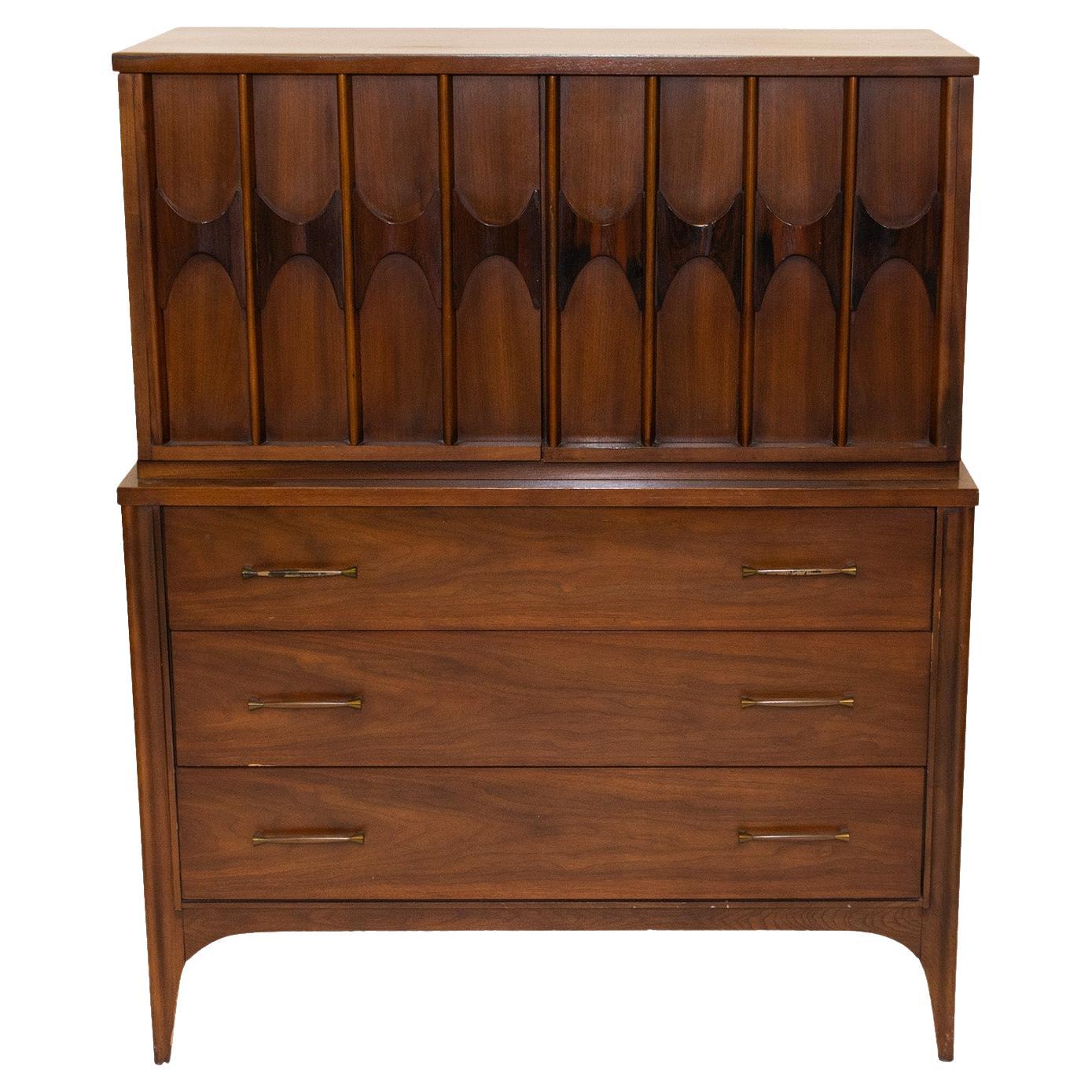 Kent Coffey Perspecta Midcentury Walnut and Rosewood Armoire/Highboy