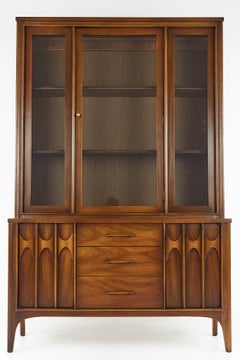 Kent Coffey Perspecta Mid Century Walnut and Rosewood Buffet and Hutch China Cab
