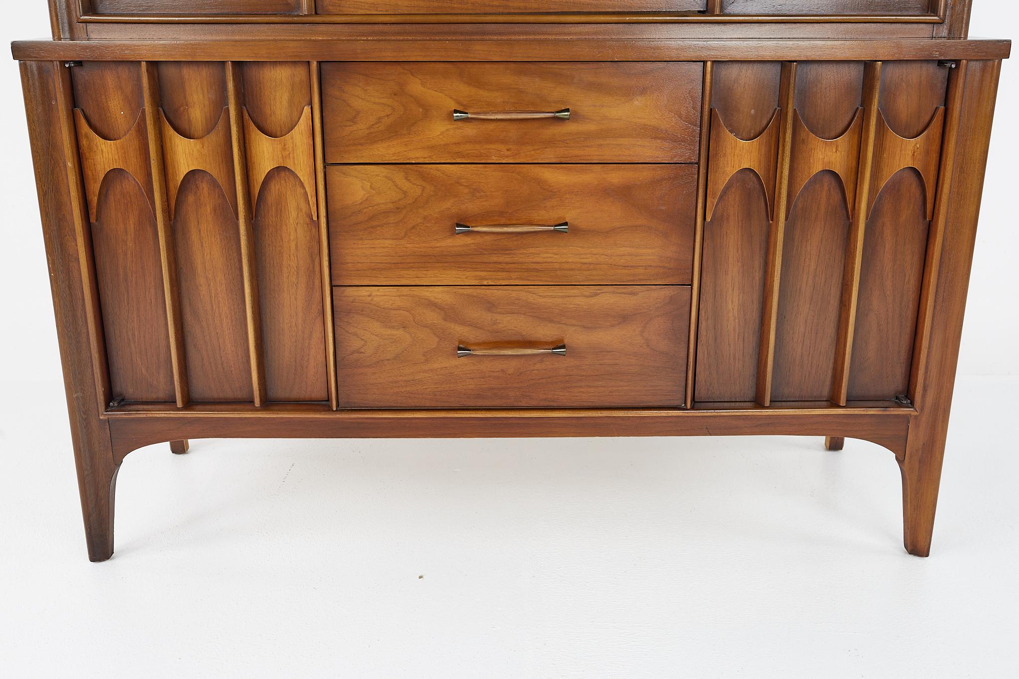 Glass Kent Coffey Perspecta Mid Century Walnut and Rosewood Buffet and Hutch China Cab