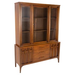 Kent Coffey Perspecta Mid Century Walnut and Rosewood Buffet and Hutch China Cab