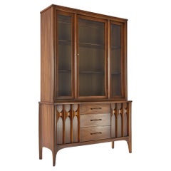 Vintage Kent Coffey Perspecta Mid Century Walnut and Rosewood Buffet and Hutch China Cab