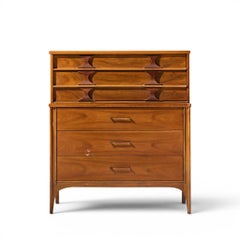 Kent Coffey Perspecta Mid Century Walnut and Rosewood Highboy Dresser
