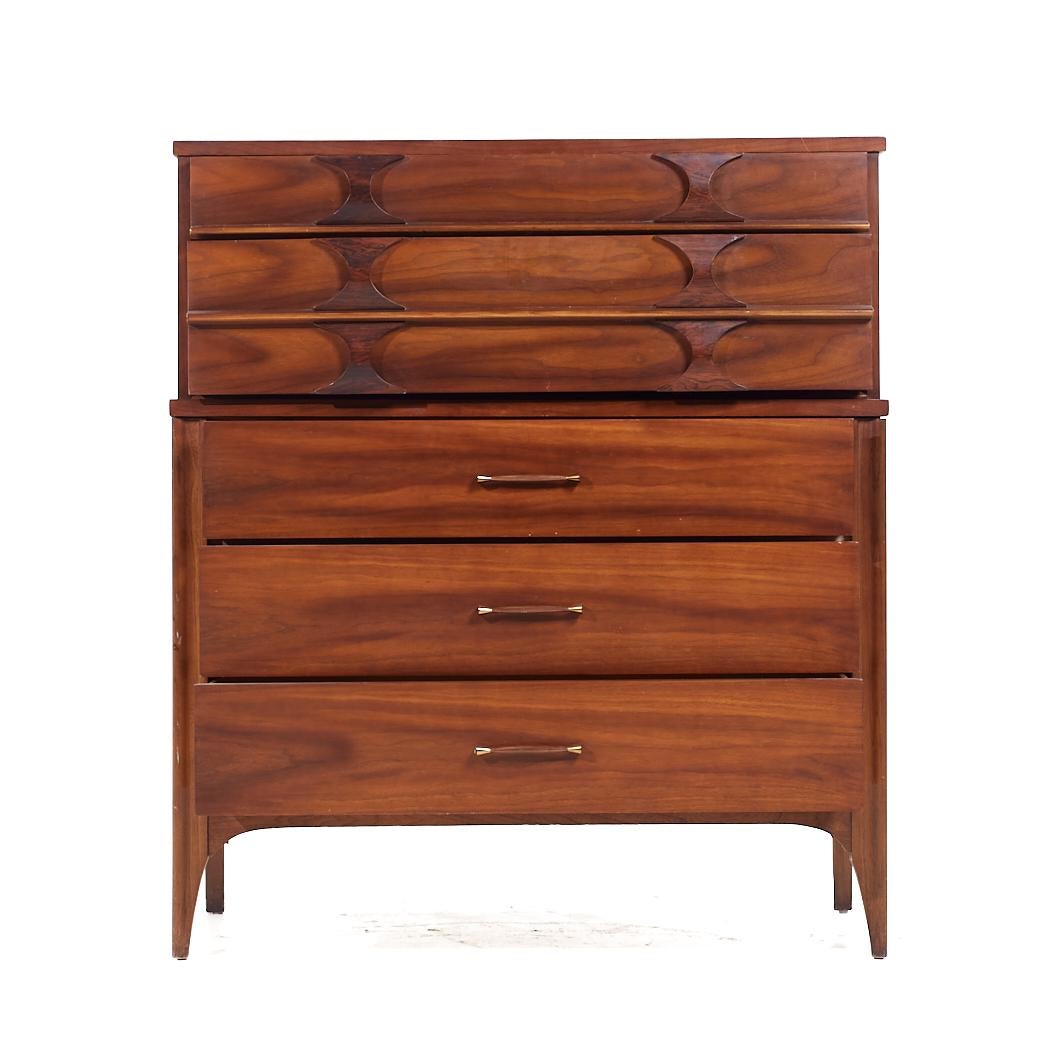 Late 20th Century Kent Coffey Perspecta Mid Century Walnut and Rosewood Highboy Dresser For Sale