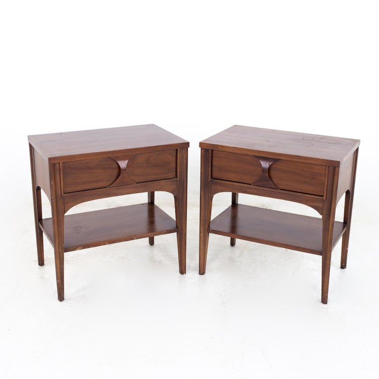 Kent Coffey Perspecta Mid Century Walnut and Rosewood Nightstands A