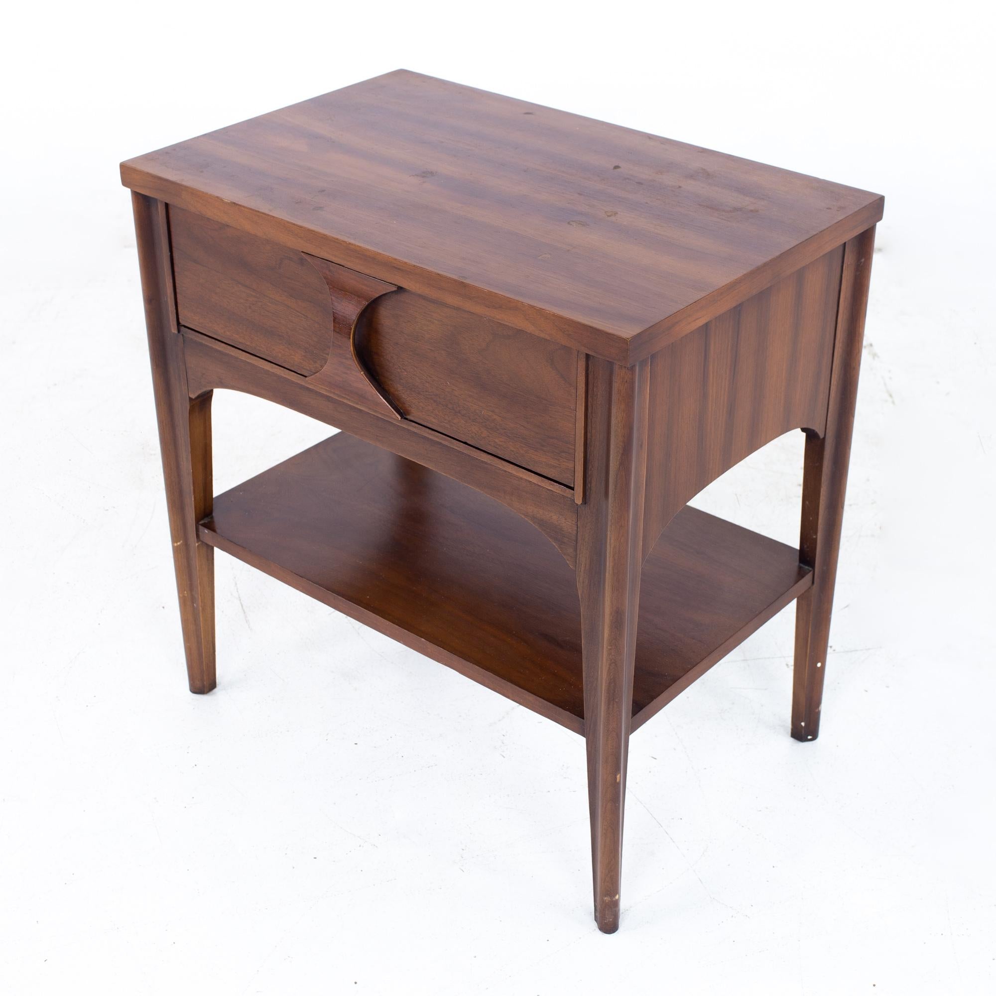 Late 20th Century Kent Coffey Perspecta Mid Century Walnut and Rosewood Nightstands, a Pair