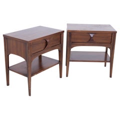 Kent Coffey Perspecta Mid Century Walnut and Rosewood Nightstands, a Pair