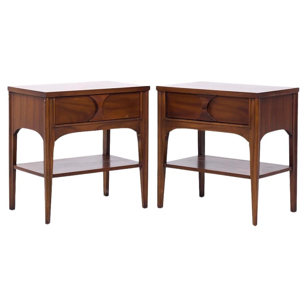 Kent Coffey Perspecta Mid Century Walnut and Rosewood Nightstands - Pair
