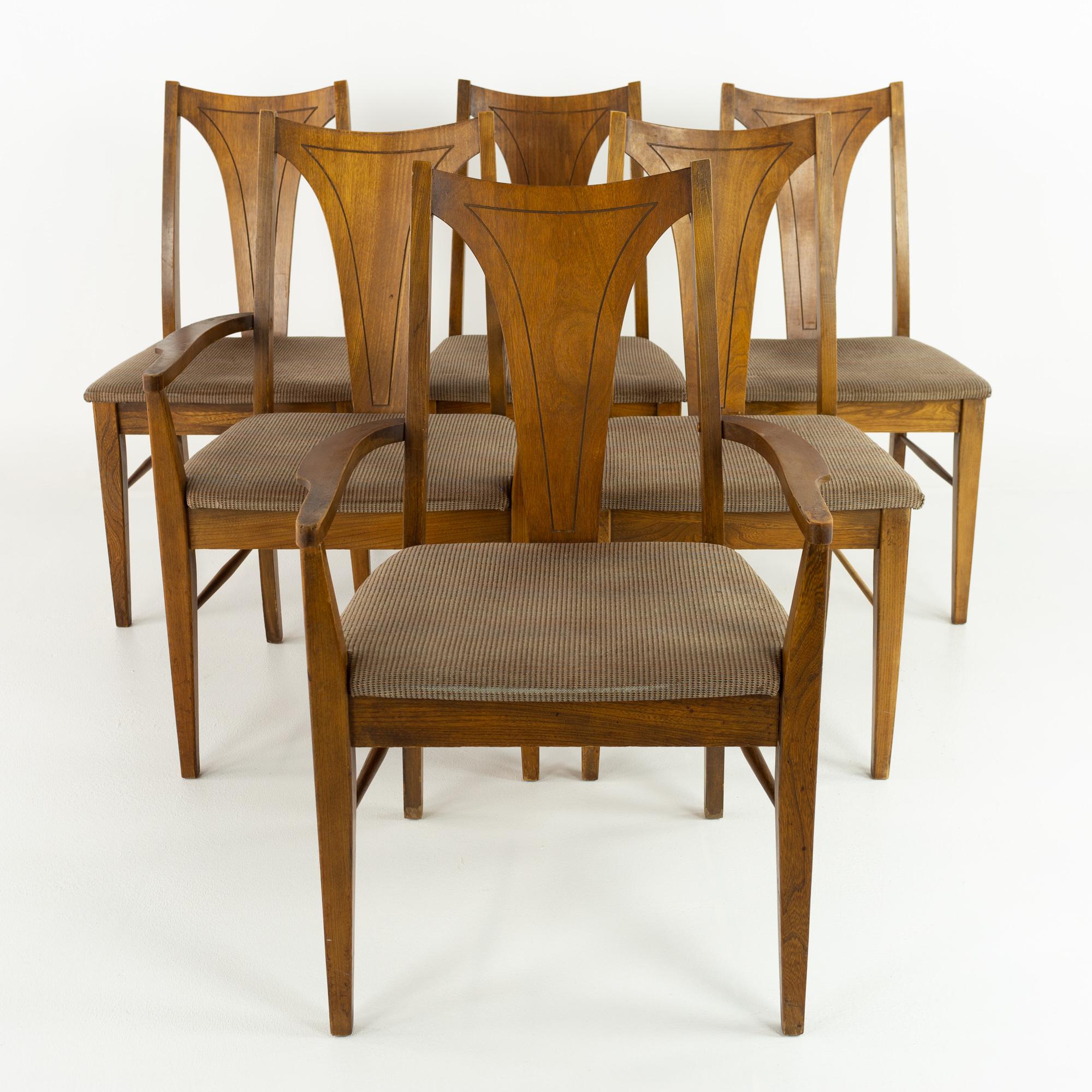 Kent Coffey perspecta mid century walnut dining chairs - Set of 6

These chairs measure: 23.75 wide x 22.5 deep x 35 inches high, with a seat height of 18 and arm height of 24.5 inches

?All pieces of furniture can be had in what we call