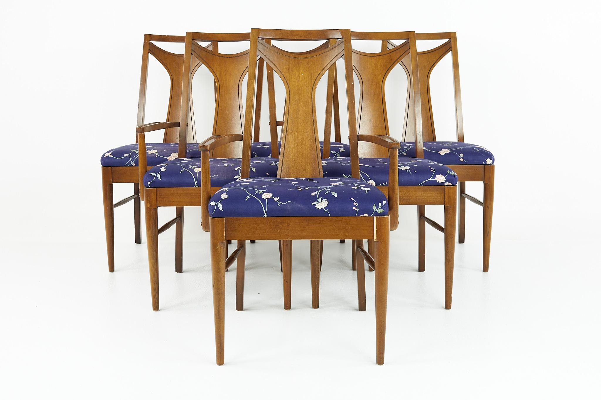 Kent Coffey Perspecta mid century walnut dining chairs - Set of 6

These chairs measure: 20.5 wide x 17 deep x 37.5 inches high, with a seat height of 19.5 inches

The captain chair measures: 22.5 wide x 17 deep x 37.5 inches high, with a seat