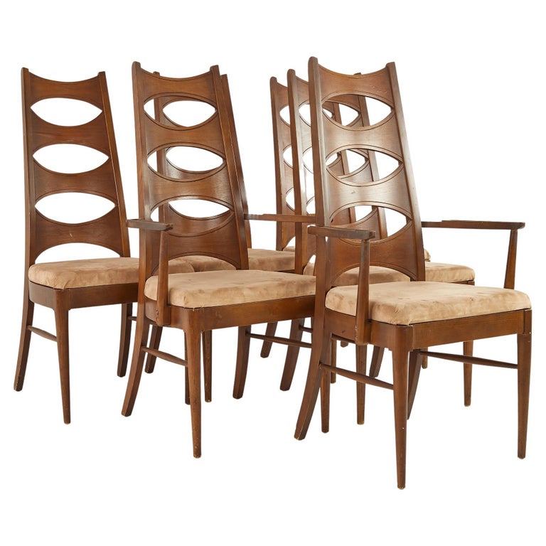 Mid Century Walnut Dining Chairs Set, Walnut Dining Chairs Set Of 6