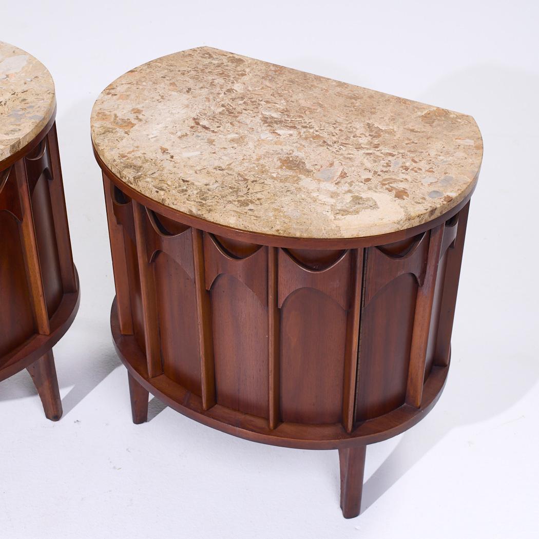 Kent Coffey Perspecta Mid Century Walnut Rosewood Marble Top Nightstands - Pair 4