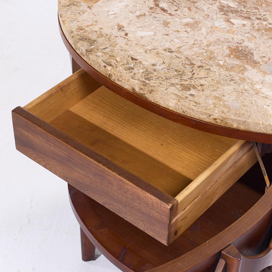 Kent Coffey Perspecta Mid Century Walnut Rosewood Marble Top Nightstands - Pair 6