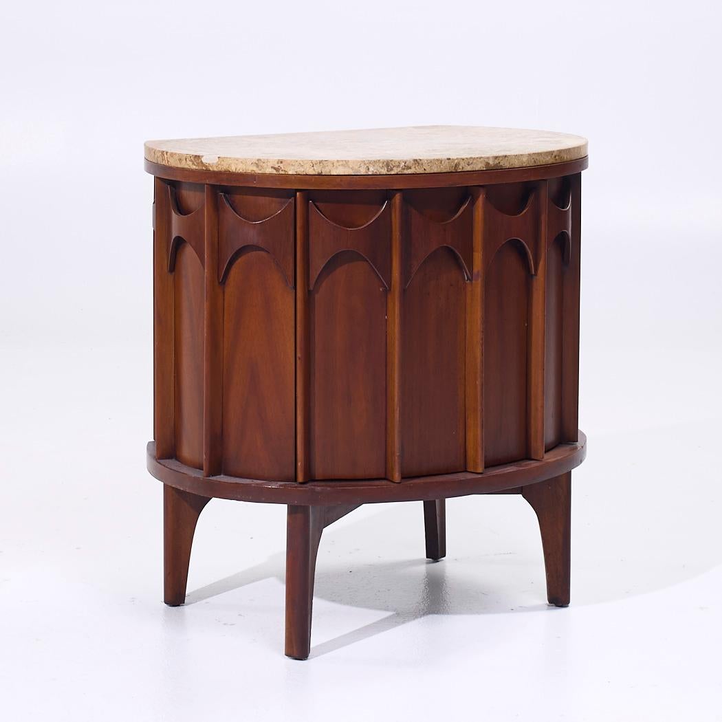 American Kent Coffey Perspecta Mid Century Walnut Rosewood Marble Top Nightstands - Pair