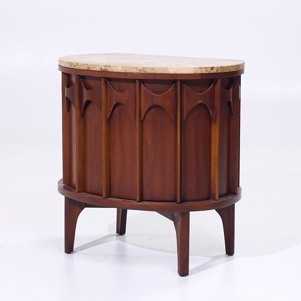 Late 20th Century Kent Coffey Perspecta Mid Century Walnut Rosewood Marble Top Nightstands - Pair