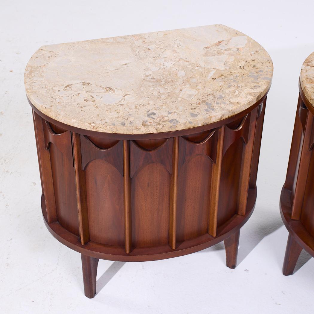 Kent Coffey Perspecta Mid Century Walnut Rosewood Marble Top Nightstands - Pair 3