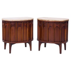 Kent Coffey Perspecta Mid Century Walnut Rosewood Marble Top Nightstands - Pair
