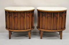Kent Coffey Perspecta Pecan & Walnut Travertine Top Demilune Nightstand - a Pair