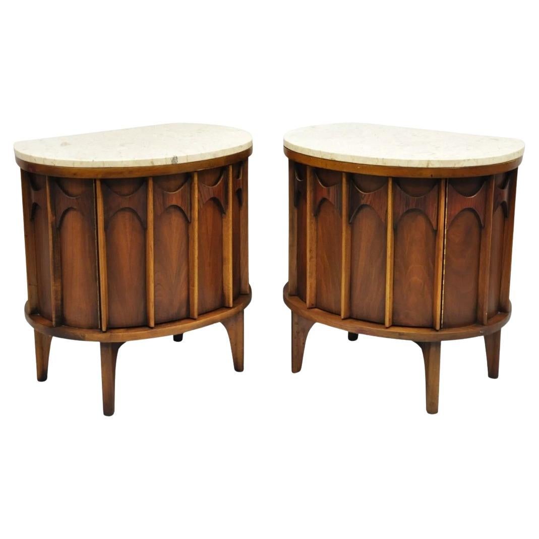 Kent Coffey Perspecta Pecan & Walnut Travertine Top Demilune Nightstand - a Pair
