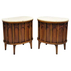 Kent Coffey Perspecta Pecan & Walnut Travertine Top Demilune Nightstand - a Pair