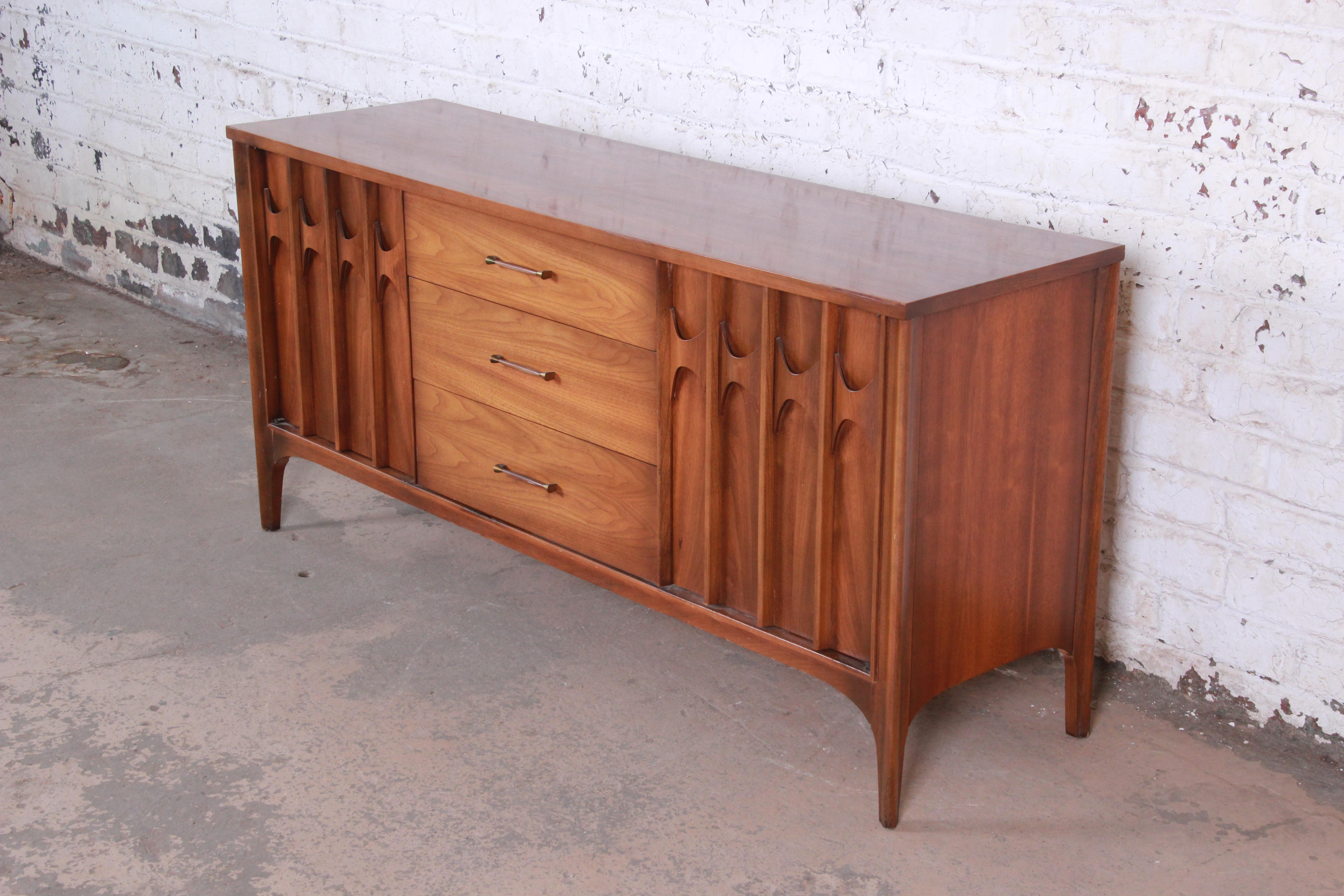 Mid-Century Modern Kent Coffey Perspecta Sculpted Walnut and Rosewood Credenza