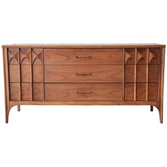 Kent Coffey Perspecta Sculpted Walnut and Rosewood Triple Dresser or Credenza