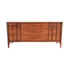 Kent Coffey Perspecta Sculpted Walnut Triple Dresser or Credenza, 1960s