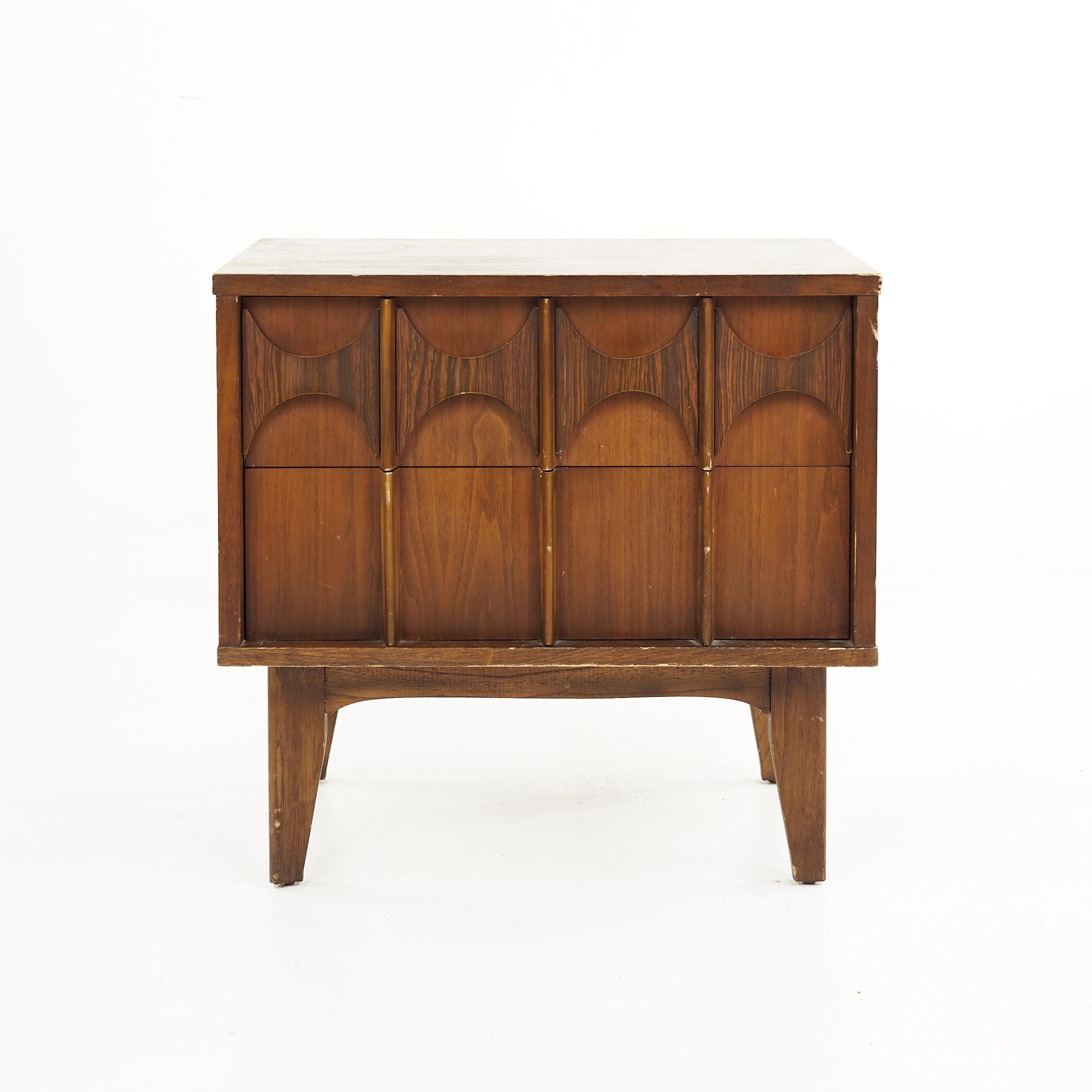 Kent Coffey Perspecta style mid century 2 drawer nightstand

The nightstand measures: 24 wide x 15 deep x 23.25 inches high

All pieces of furniture can be had in what we call restored vintage condition. That means the piece is restored upon