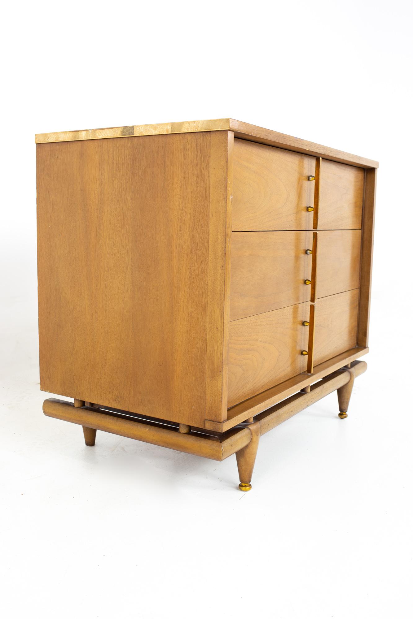 Late 20th Century Kent Coffey Sequence Mid Century Walnut and Brass 3 Drawer Chests, a Pair