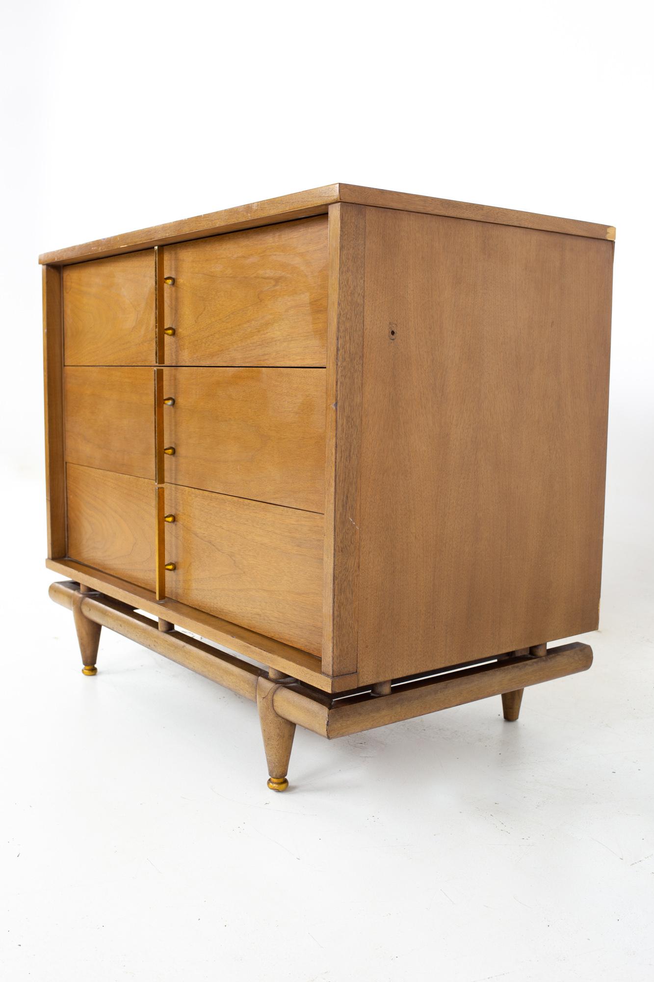Kent Coffey Sequence Mid Century Walnut and Brass 3 Drawer Chests, a Pair 1