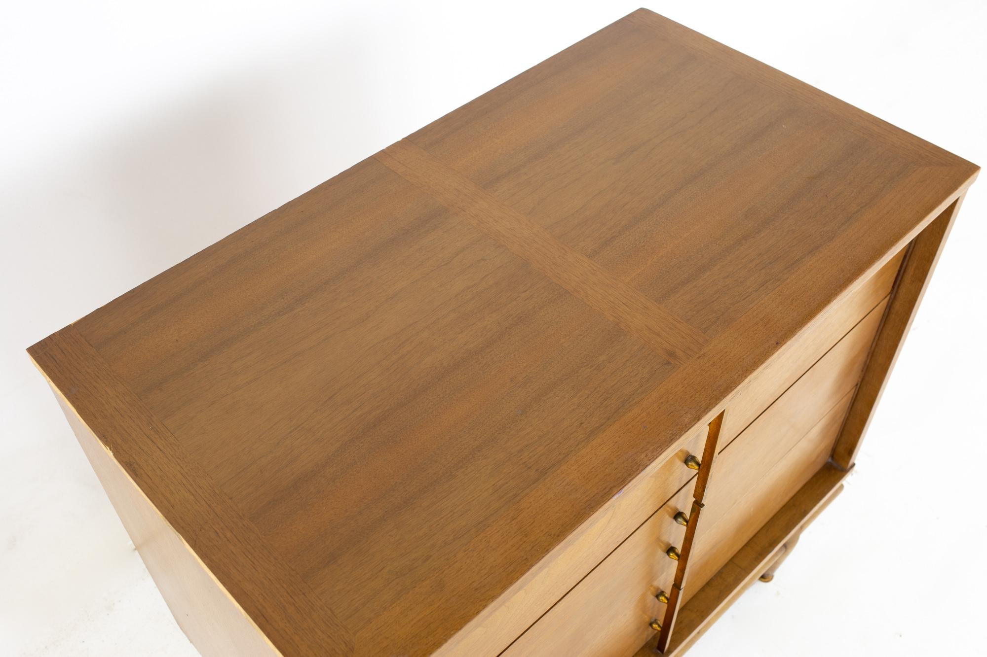 Kent Coffey Sequence Mid Century Walnut and Brass 3 Drawer Chests, a Pair 2