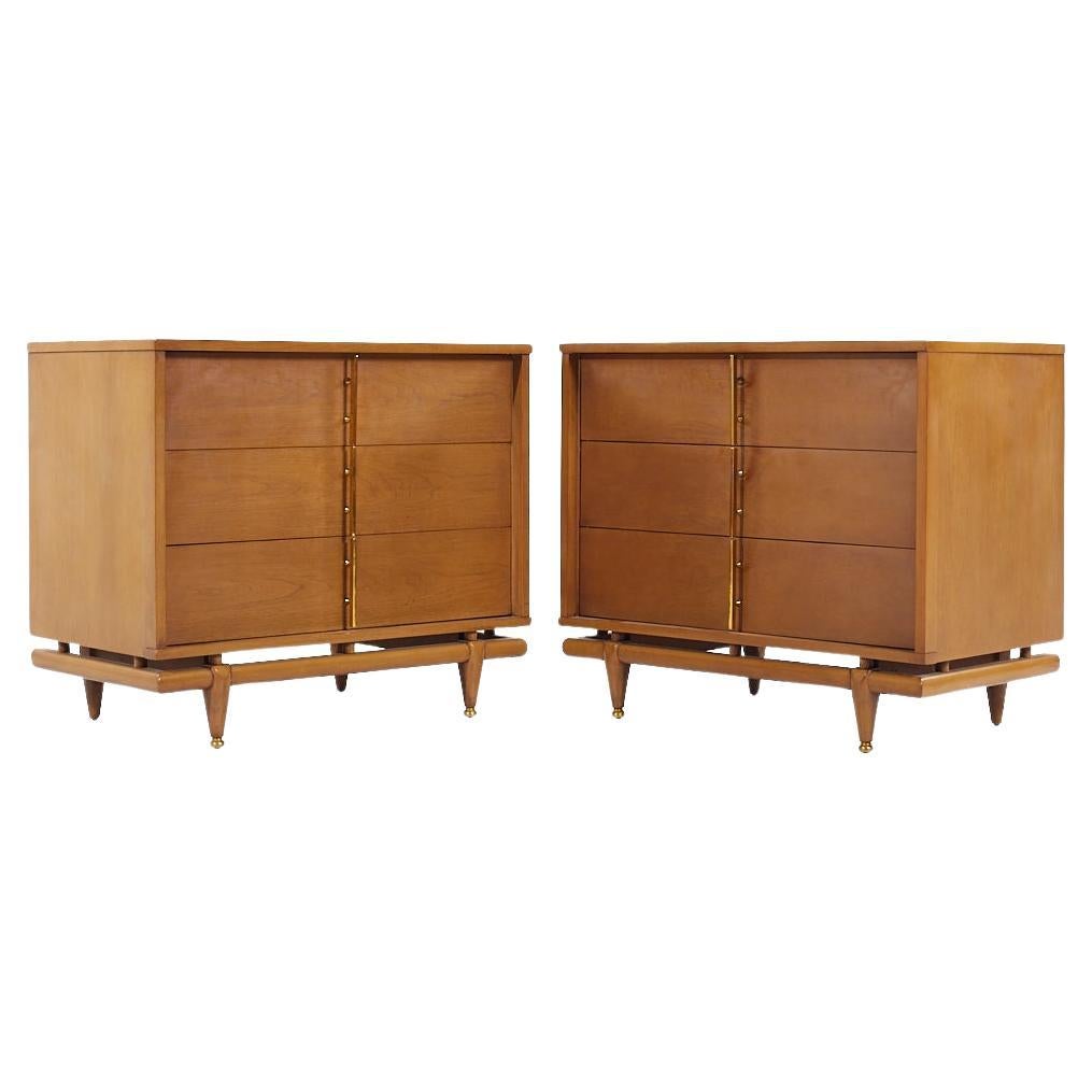 Kent Coffey Sequence Mid Century Walnut and Brass 36" Chests - Pair For Sale