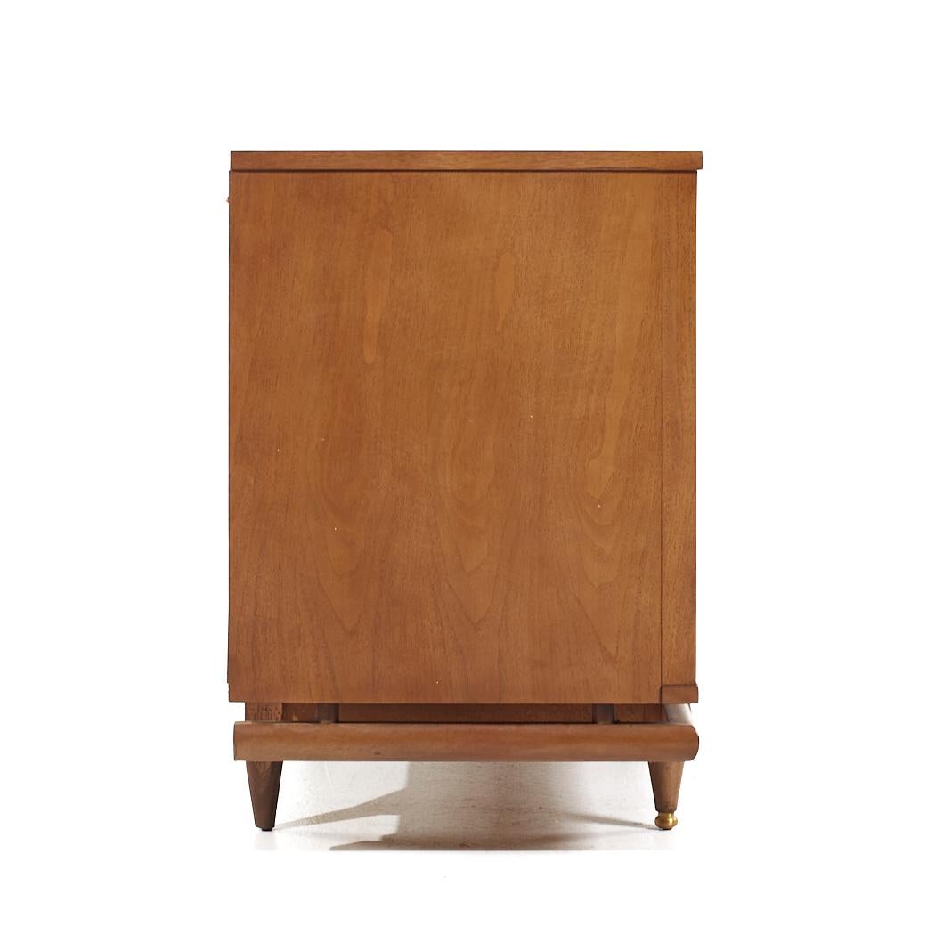 American Kent Coffey Sequence Mid Century Walnut and Brass Lowboy Dresser For Sale