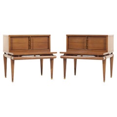 SOLD 03/11/24 Kent Coffey Sequence MCM Walnut and Brass Nightstands - Pair
