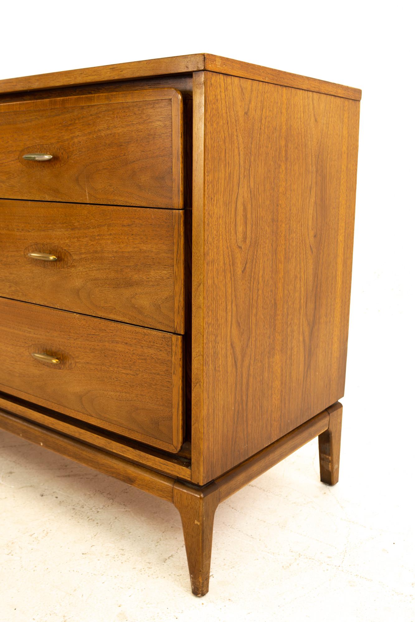 Mid-Century Modern Kent Coffey Simplex II Midcentury Walnut and Brass Lowboy Dresser