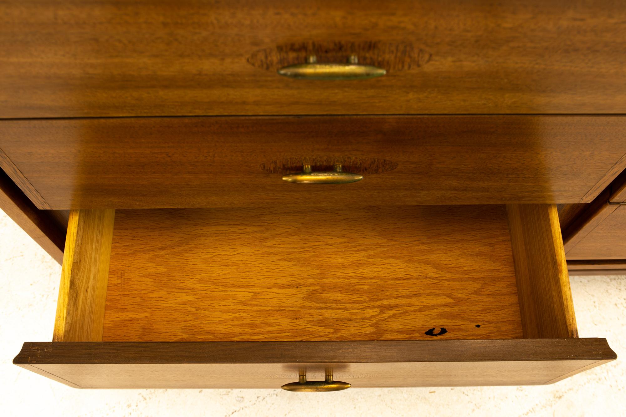 Kent Coffey Simplex II Midcentury Walnut and Brass Lowboy Dresser 1