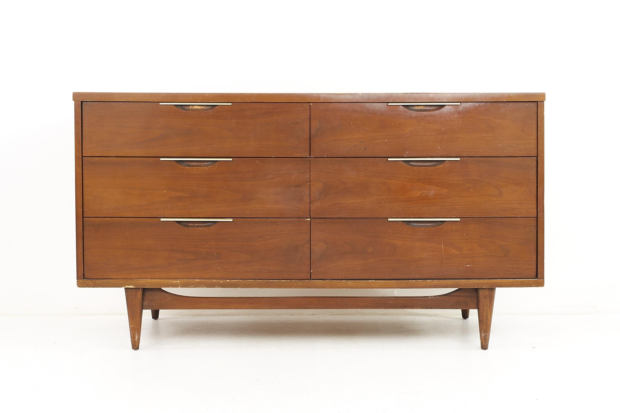 Kent Coffey Tableau mid century walnut and formica top 6 drawer lowboy dresser

The dresser measures: 56 wide x 19 deep x 31.25 inches high

All pieces of furniture can be had in what we call restored vintage condition. That means the piece is