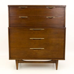 Kent Coffey Tableau Mid Century Walnut and Brass Highboy Dresser