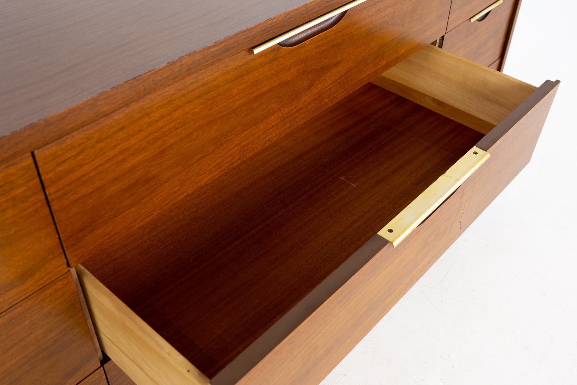 Kent Coffey Tableau Mid-Century Walnut and Laminate 9 Drawer Lowboy Dresser 1