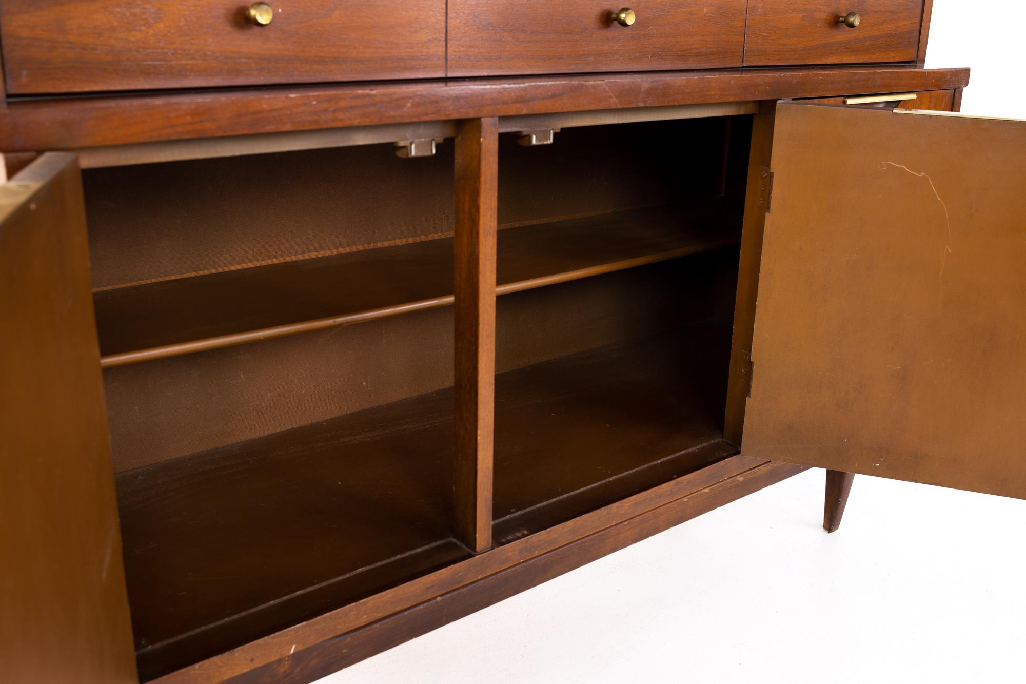 Brass Kent Coffey Tableau Mid Century Walnut China Cabinet