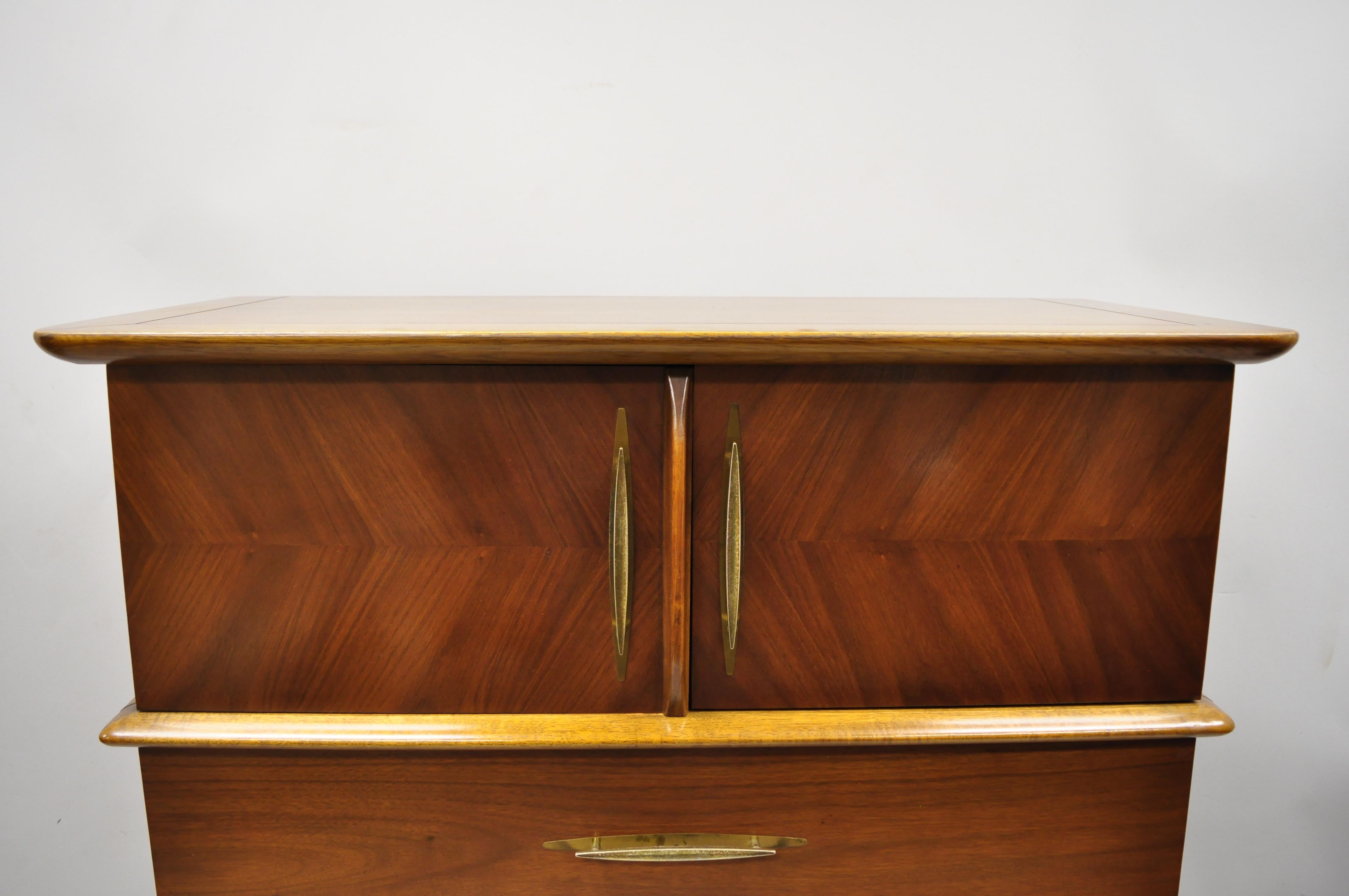 Mid-Century Modern Kent Coffey the Appointment Midcentury Sculpted Walnut Chest Dresser Highboy