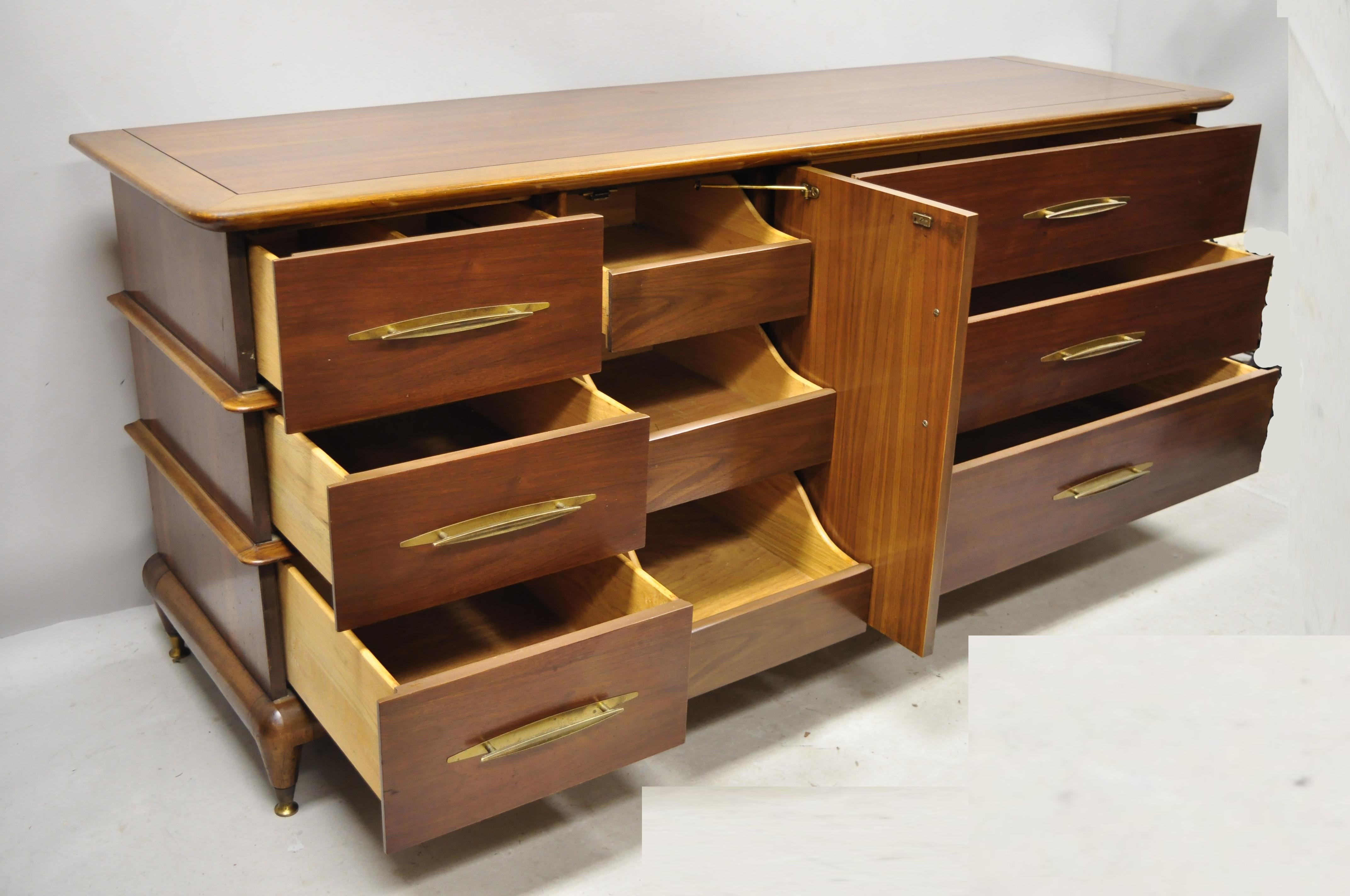 Kent Coffey The Appointment Midcentury Sculpted Walnut Credenza Cabinet Dresser In Good Condition In Philadelphia, PA