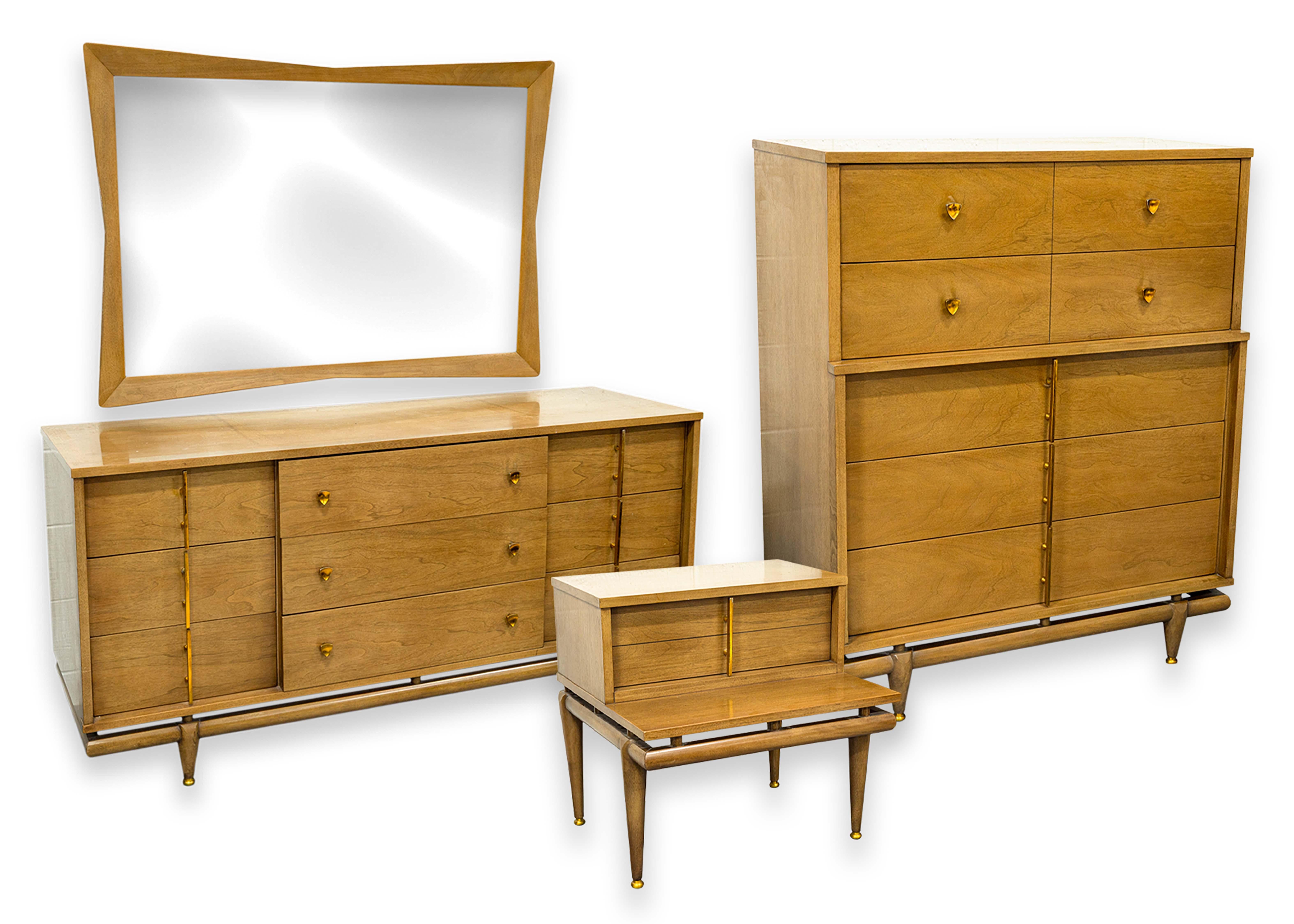Kent Coffey The Sequence MCM Bedroom Set Lowboy Highboy Nightstand Mirror 12