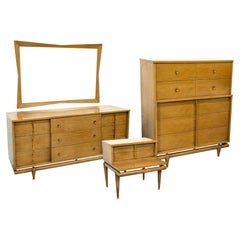 Kent Coffey The Sequence MCM Bedroom Set Lowboy Highboy Nightstand Mirror
