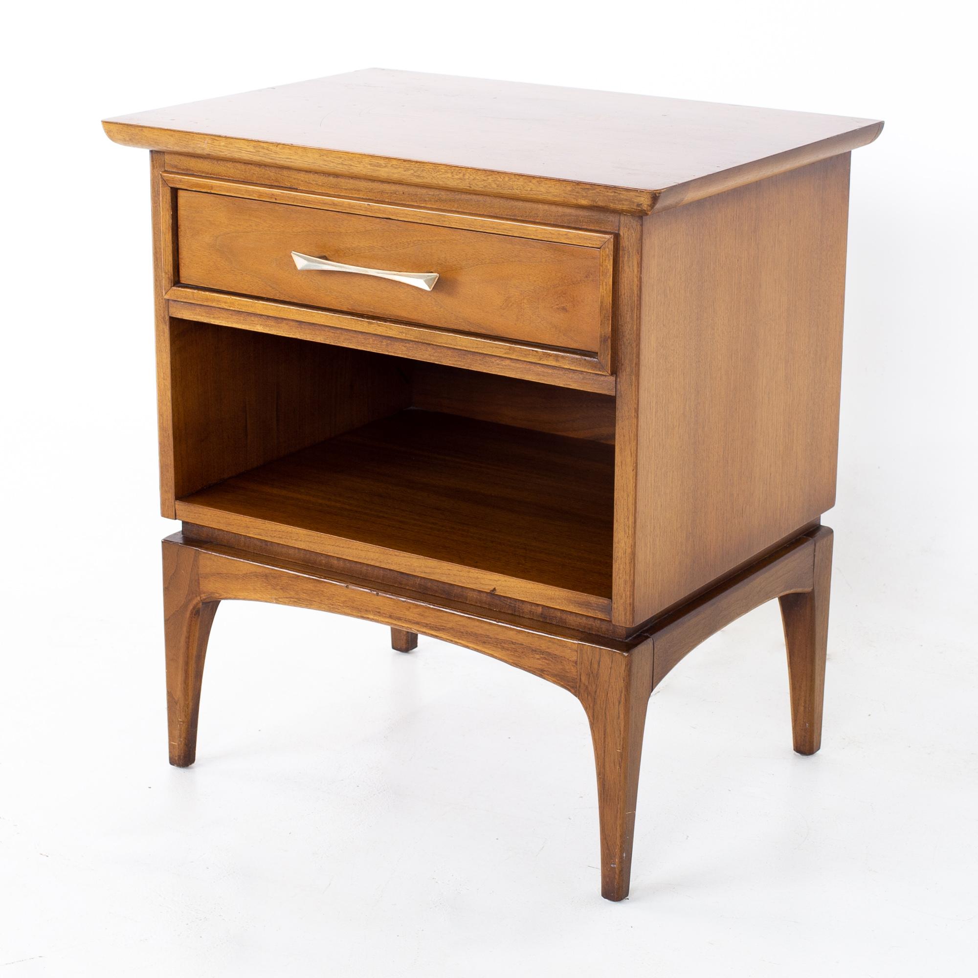 Kent Coffey the wharton mid century walnut nightstand
Nightstand measures: 23 wide x 17 deep x 25.25 inches high

All pieces of furniture can be had in what we call restored vintage condition. That means the piece is restored upon purchase so