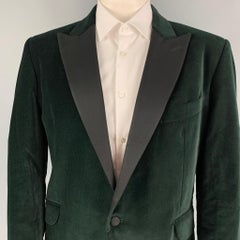 KENT CURWEN Size 46 Forest Green Black Velvet Cotton Peak Lapel Sport Coat
