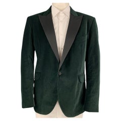 KENT CURWEN Size 46 Forest Green Black Velvet Cotton Peak Lapel Sport Coat