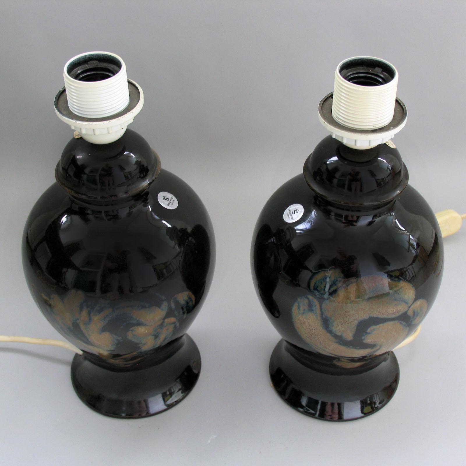 Glazed Kent Ericsson and Carl-Harry Stalhane Rare Pair of Ceramic Table Lamps For Sale