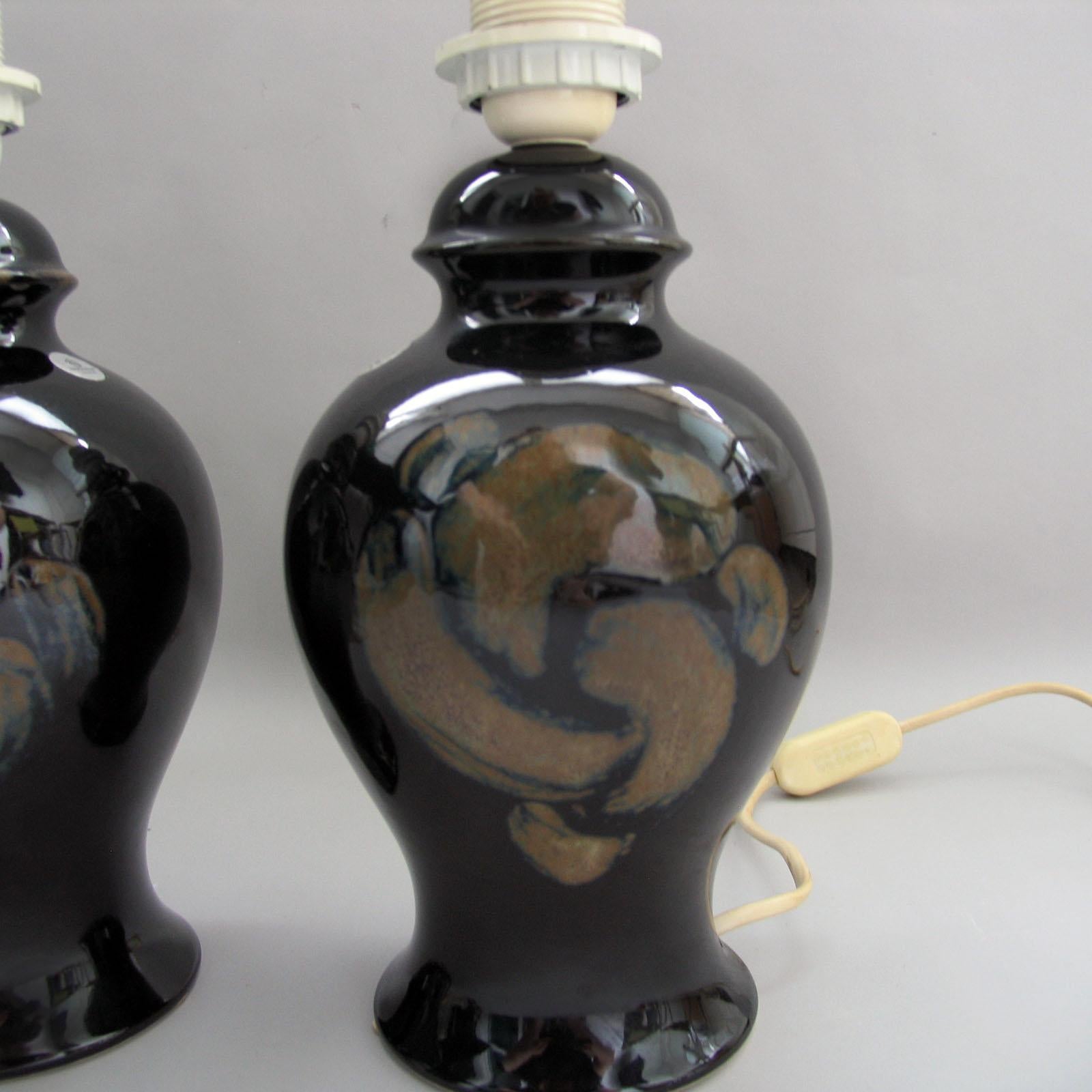 Late 20th Century Kent Ericsson and Carl-Harry Stalhane Rare Pair of Ceramic Table Lamps For Sale